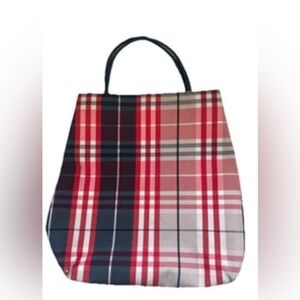 Vintage Burberry Nova Check Red Canvas Tote Bag